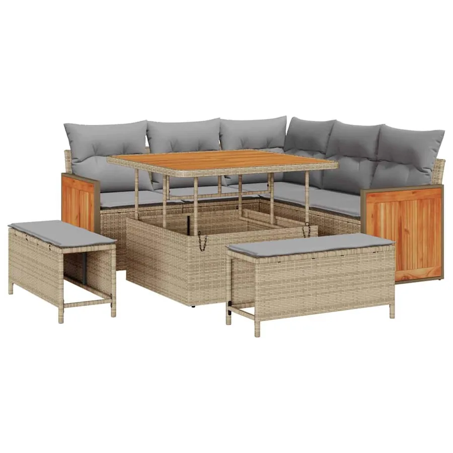 Ensemble de canapé de jardin 9 pcs Beige et Gris clair - 2
