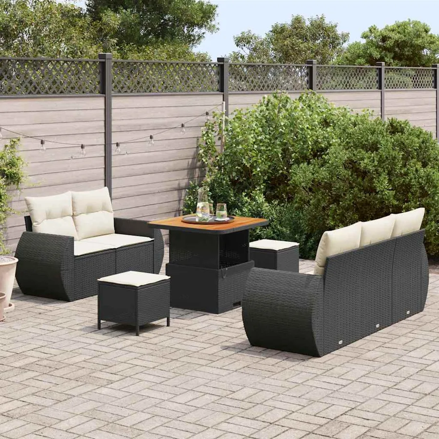 Ensemble de canapé de jardin 8 pcs Noir polyrotin - 3