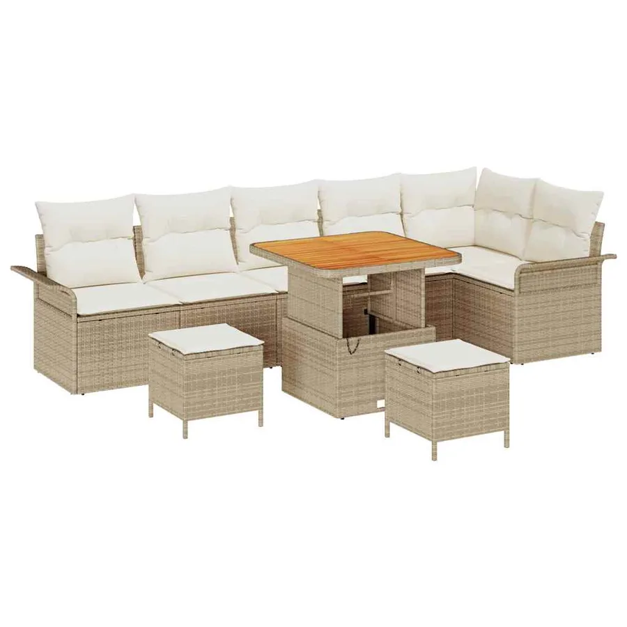 Ensemble de canapé de jardin avec coussin 9 pcs Beige polyrotin - 2