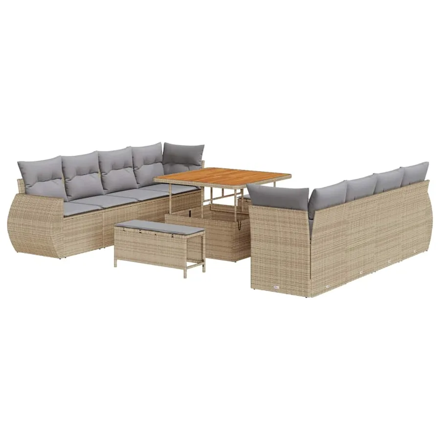 Ensemble de canapé de jardin 11 pcs Beige polyrotin - 2