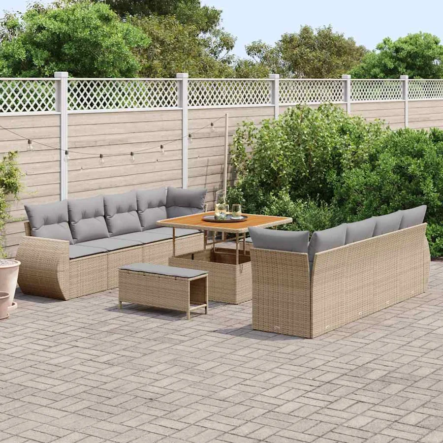 Ensemble de canapé de jardin 11 pcs Beige polyrotin - 3