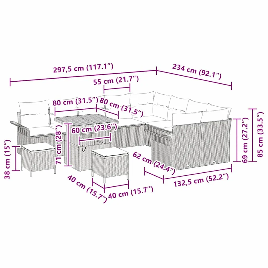 Ensemble de canapé de jardin avec coussin 12 pcs Noir polyrotin - 14