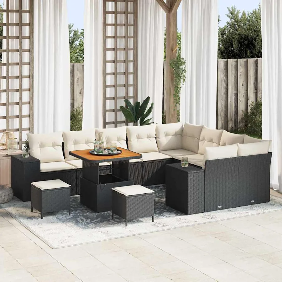 Ensemble de canapé de jardin avec coussin 12 pcs Noir polyrotin