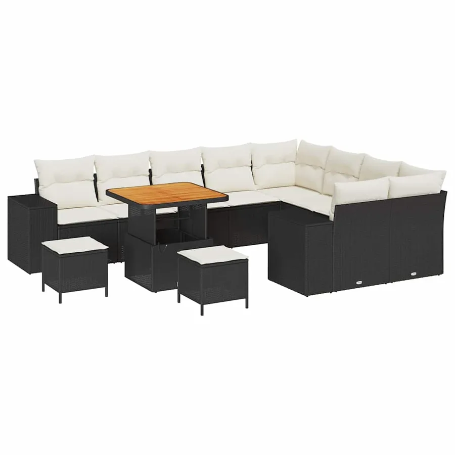 Ensemble de canapé de jardin avec coussin 12 pcs Noir polyrotin - 2