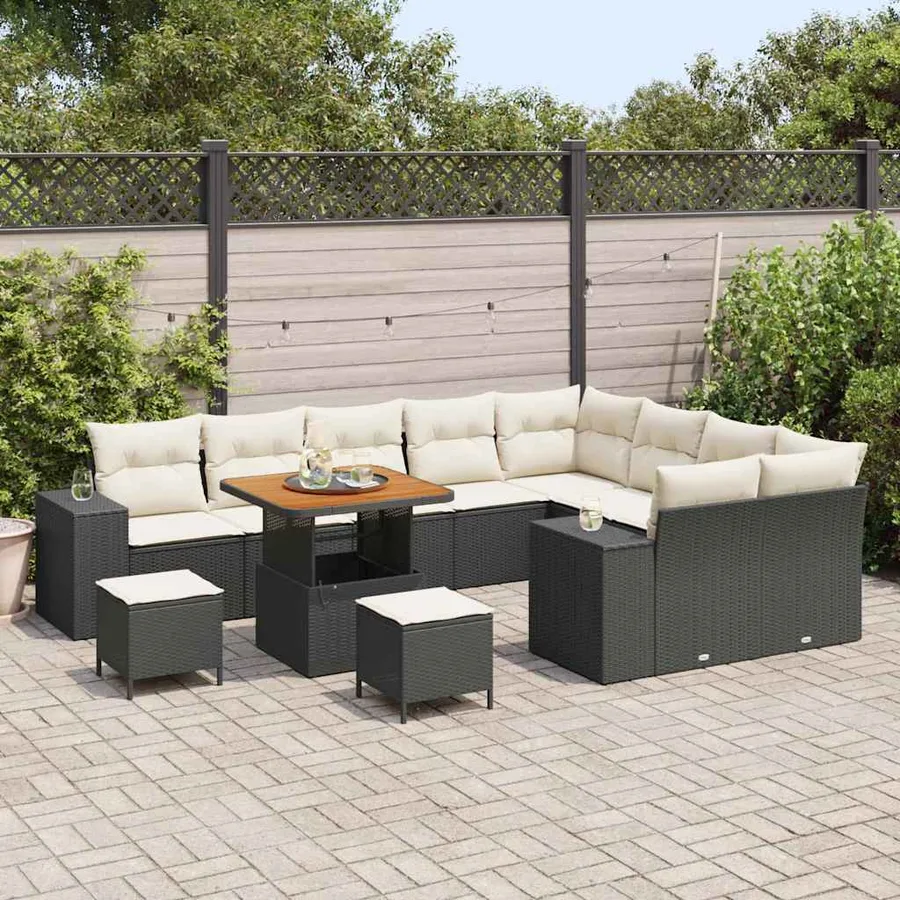 Ensemble de canapé de jardin avec coussin 12 pcs Noir polyrotin - 3