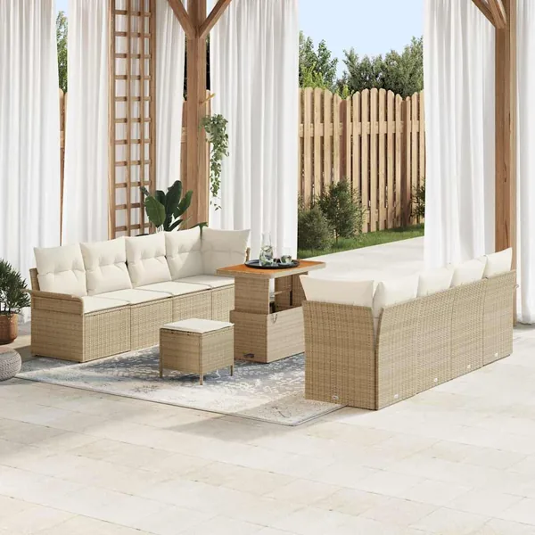 Ensemble de canapé de jardin 11 pcs Beige polyrotin