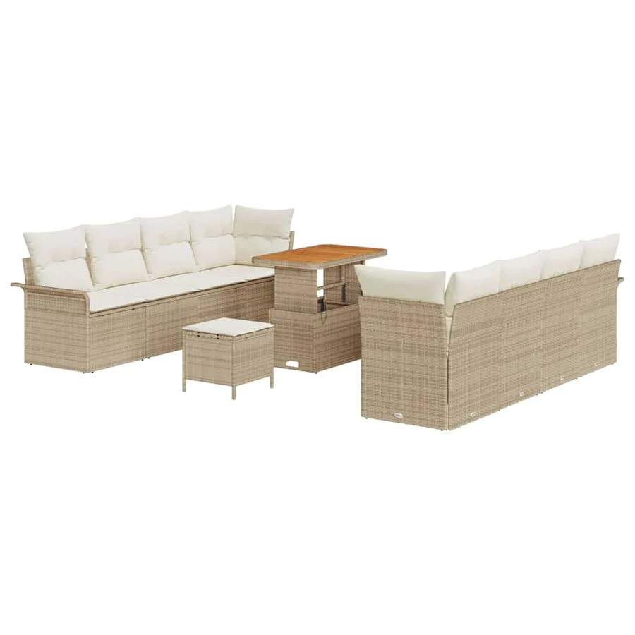 Ensemble de canapé de jardin 11 pcs Beige polyrotin - 2