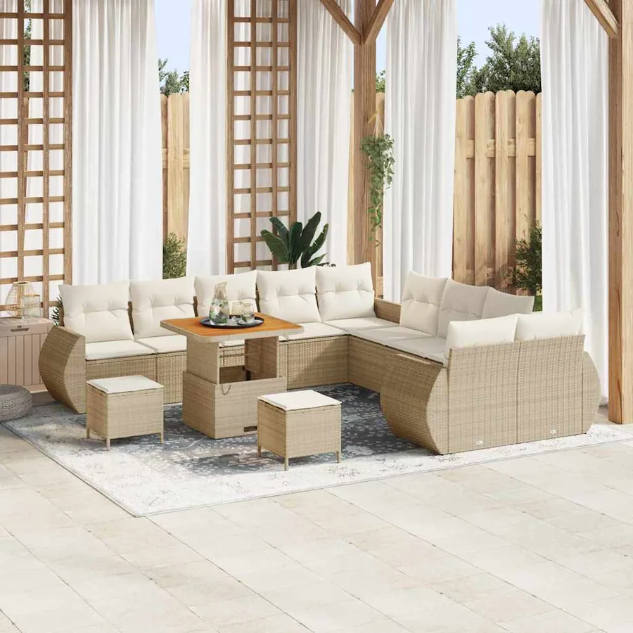 Ensemble de canapé de jardin 13 pcs Beige polyrotin
