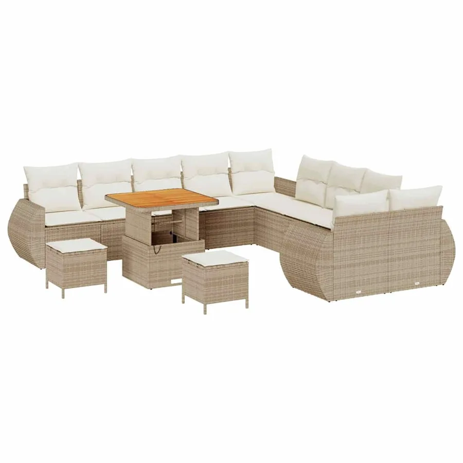 Ensemble de canapé de jardin 13 pcs Beige polyrotin - 2