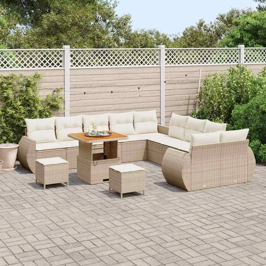 Ensemble de canapé de jardin 13 pcs Beige polyrotin - 3