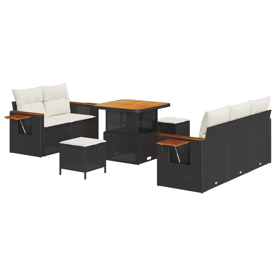 Ensemble de canapé de jardin 8 pcs Noir polyrotin - 2