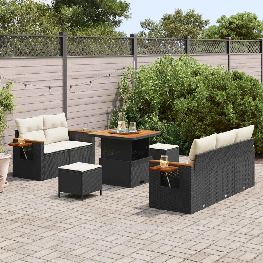 Ensemble de canapé de jardin 8 pcs Noir polyrotin - 3