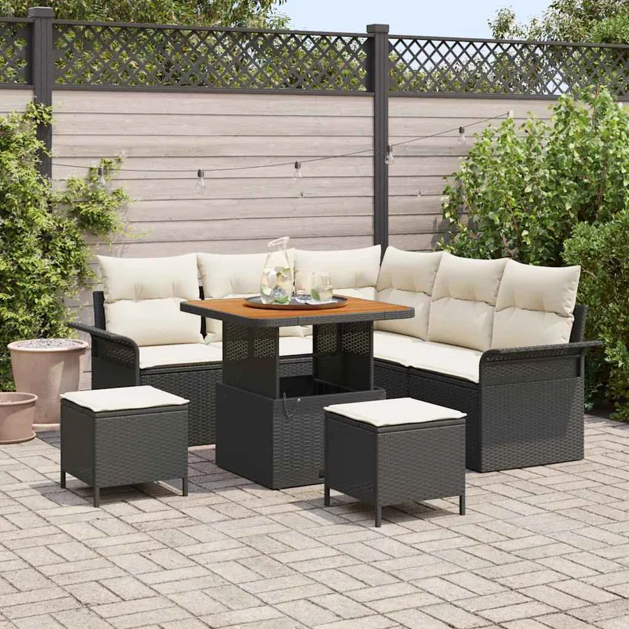 Ensemble de canapé de jardin avec coussin 8 pcs Noir polyrotin