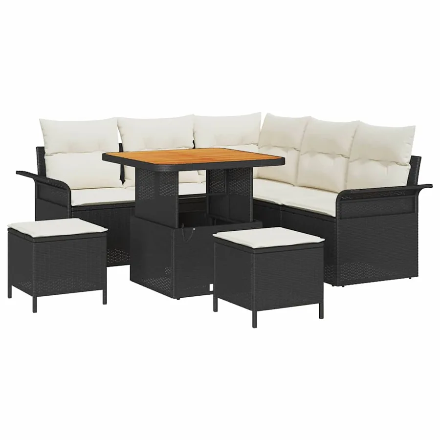 Ensemble de canapé de jardin avec coussin 8 pcs Noir polyrotin - 2