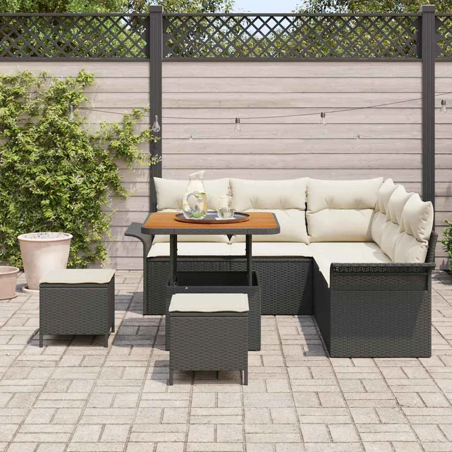 Ensemble de canapé de jardin avec coussin 8 pcs Noir polyrotin - 3