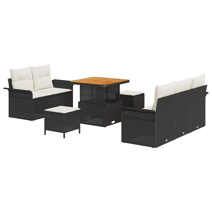 Ensemble de canapé de jardin avec coussin 8 pcs Noir polyrotin - 2