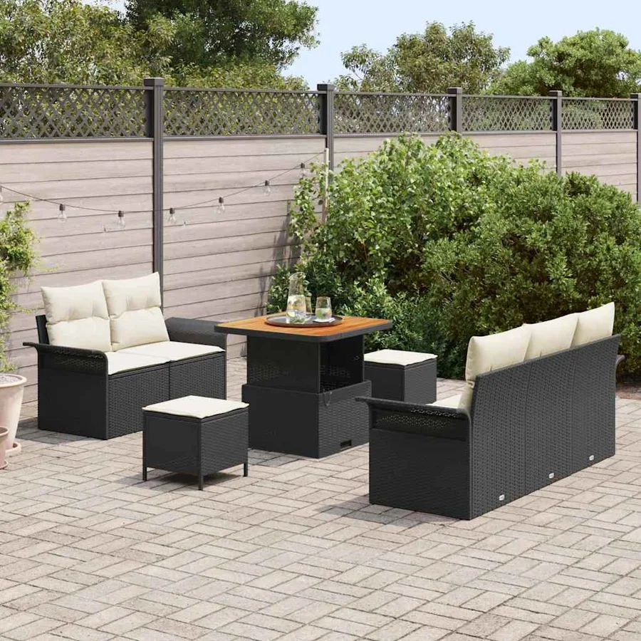 Ensemble de canapé de jardin avec coussin 8 pcs Noir polyrotin - 3