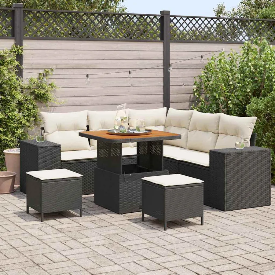 Ensemble de canapé de jardin avec coussin 8 pcs Noir polyrotin