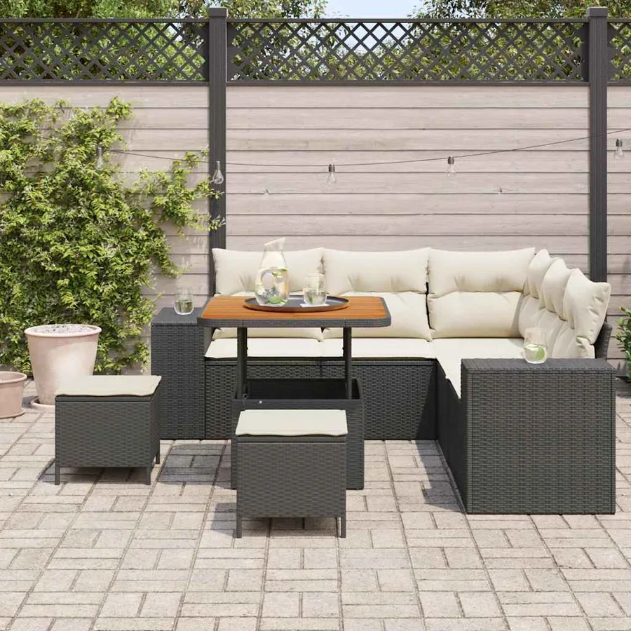 Ensemble de canapé de jardin avec coussin 8 pcs Noir polyrotin - 3