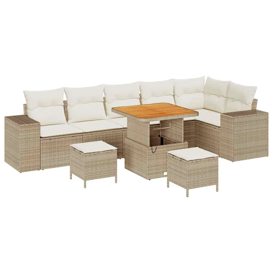 Ensemble de canapé de jardin avec coussin 9 pcs Beige polyrotin - 2