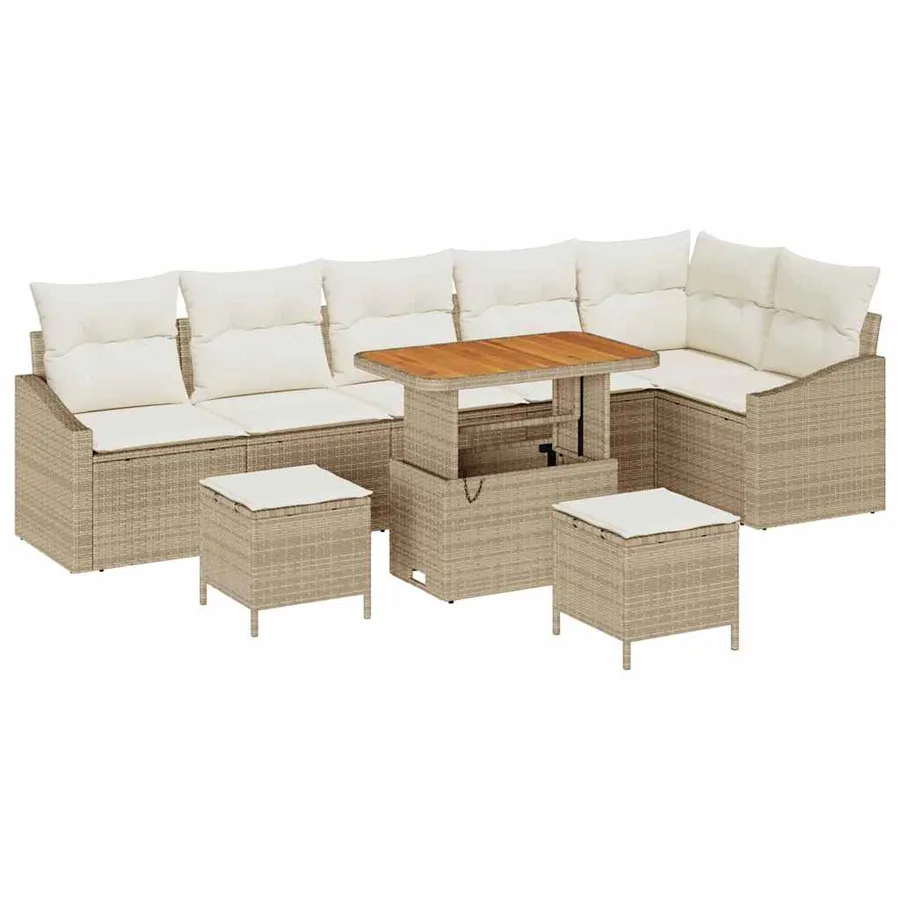 Ensemble de canapé de jardin avec coussin 9 pcs Beige polyrotin - 2