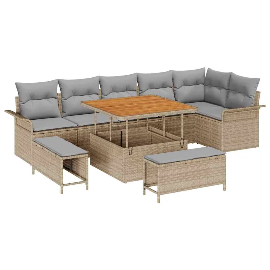 Ensemble de canapé de jardin avec coussin 9 pcs Beige polyrotin - 2