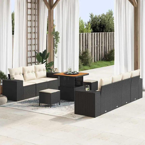 Ensemble de canapé de jardin 10 pcs Noir polyrotin
