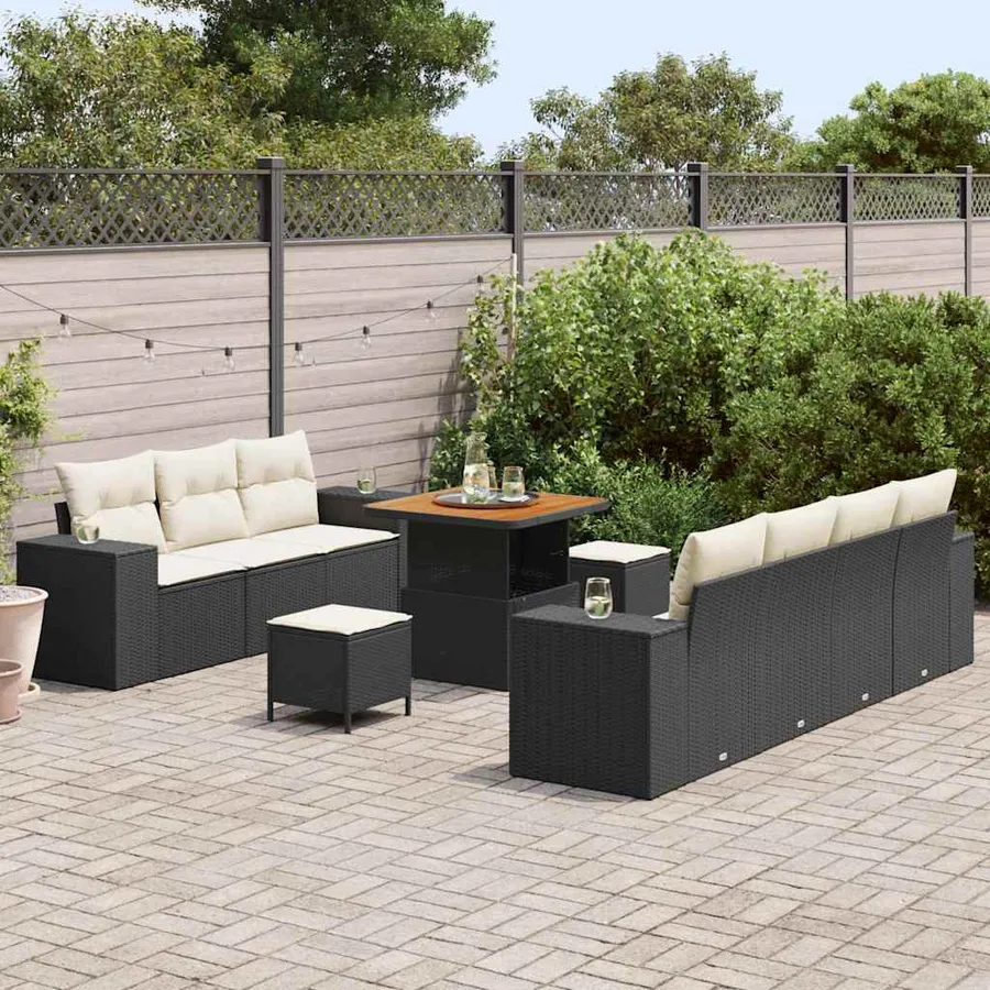 Ensemble de canapé de jardin 10 pcs Noir polyrotin - 3