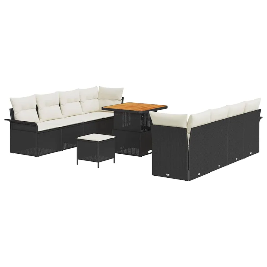 Ensemble de canapé de jardin avec coussin 11 pcs Noir polyrotin - 2