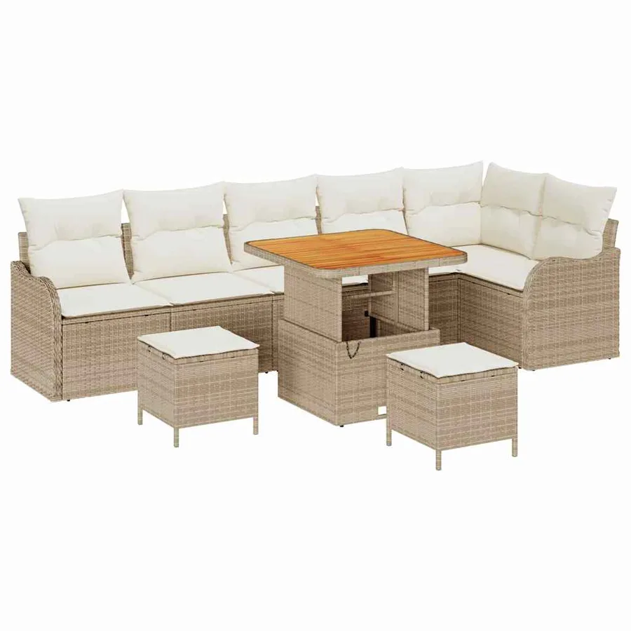 Ensemble de canapé de jardin avec coussin 9 pcs Beige polyrotin - 2