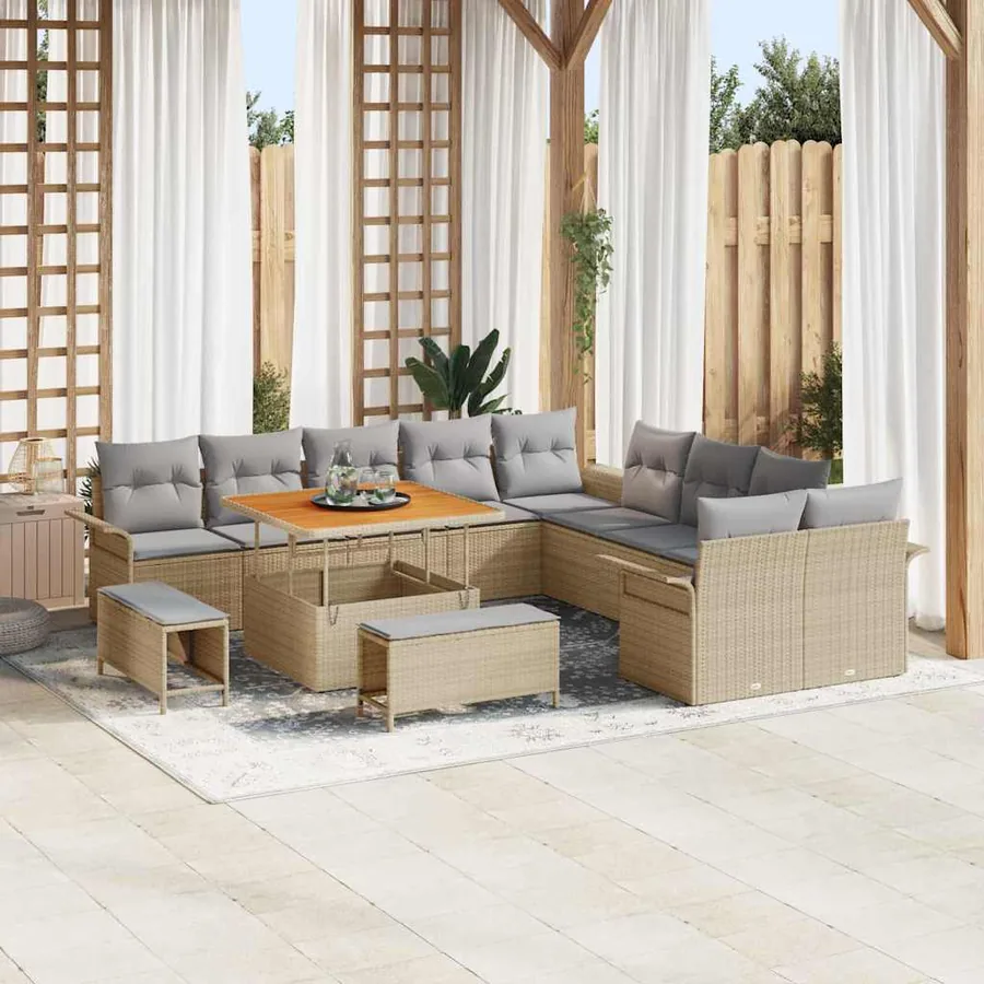 Ensemble de canapé de jardin 13 pcs Beige polyrotin