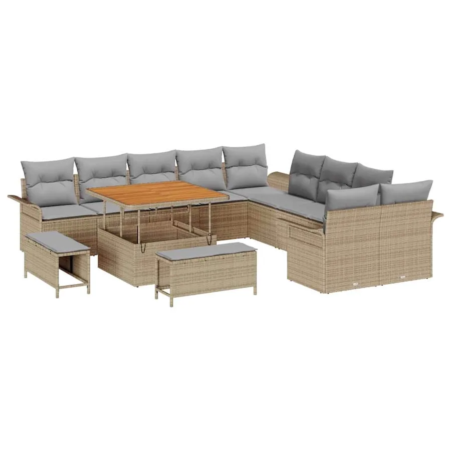 Ensemble de canapé de jardin 13 pcs Beige polyrotin - 2