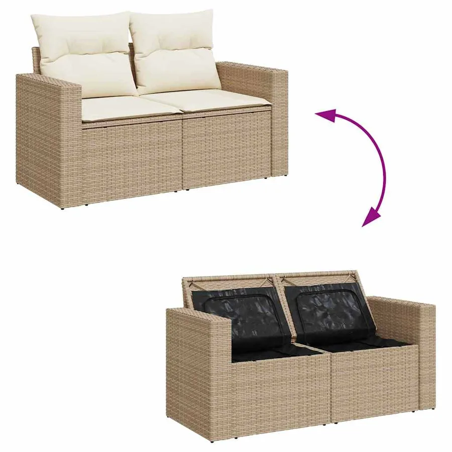 Ensemble de canapé de jardin 11 pcs Beige et crème polyrotin - 10