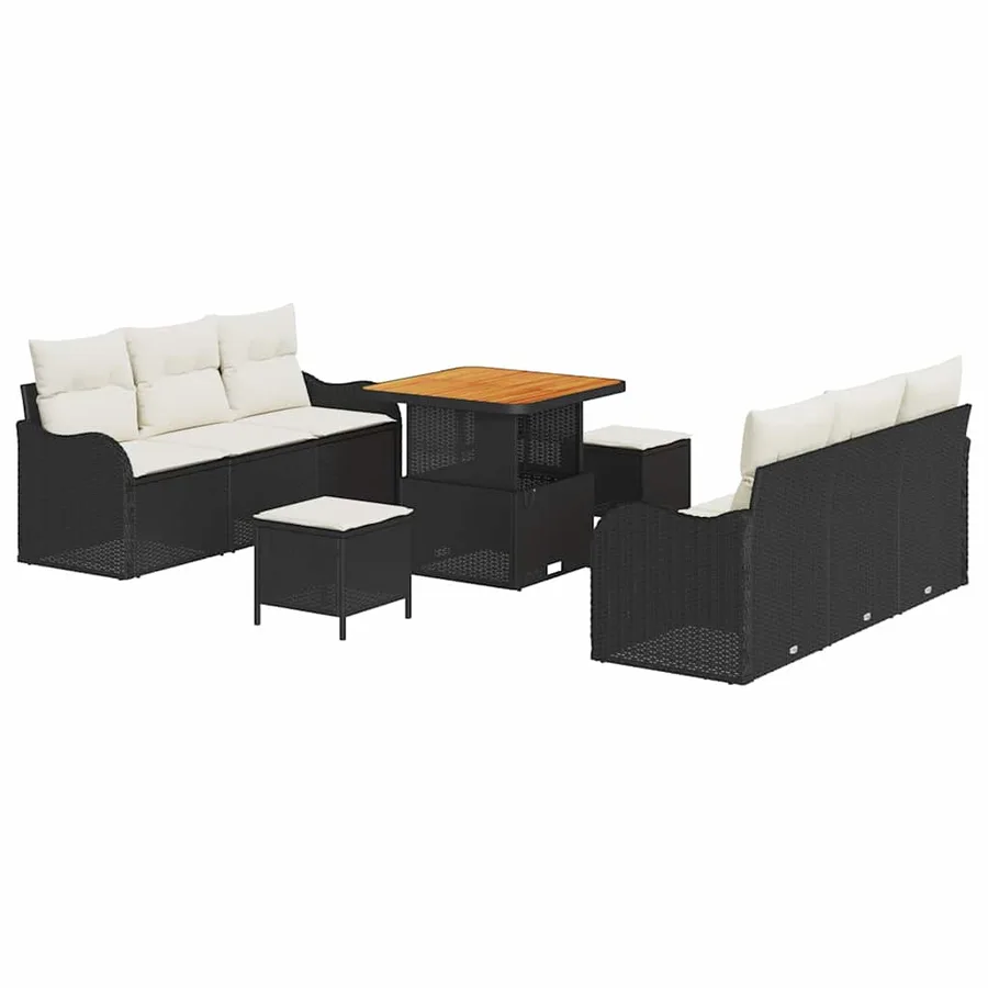 Ensemble de canapé de jardin avec coussin 9 pcs Noir polyrotin - 2