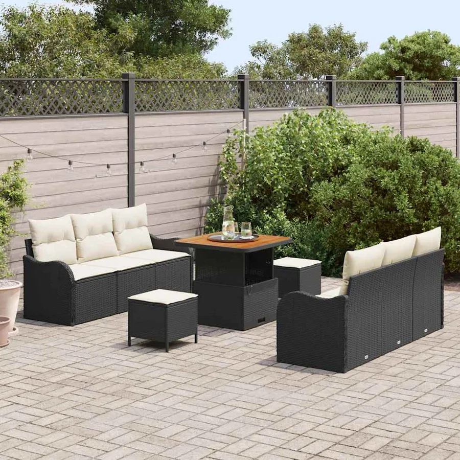 Ensemble de canapé de jardin avec coussin 9 pcs Noir polyrotin - 3
