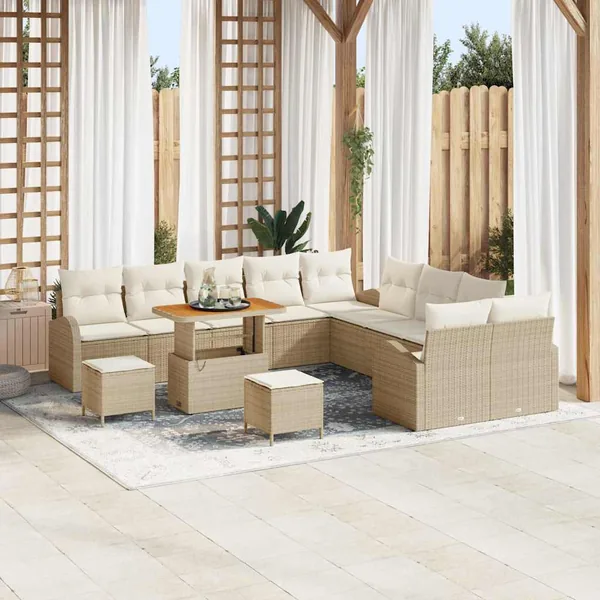 Ensemble de canapé de jardin 13 pcs Beige polyrotin