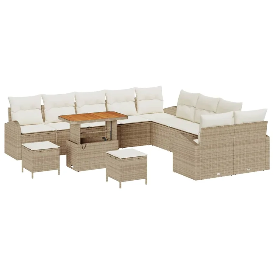 Ensemble de canapé de jardin 13 pcs Beige polyrotin - 2