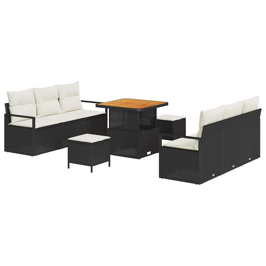 Ensemble de canapé de jardin avec coussin 9 pcs Noir polyrotin - 2