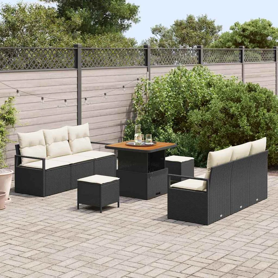 Ensemble de canapé de jardin avec coussin 9 pcs Noir polyrotin - 3