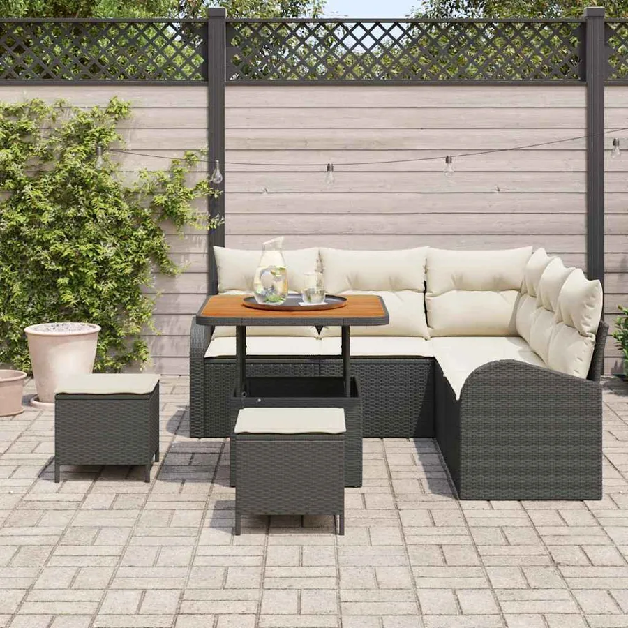 Ensemble de canapé de jardin avec coussin 8 pcs Noir polyrotin - 3