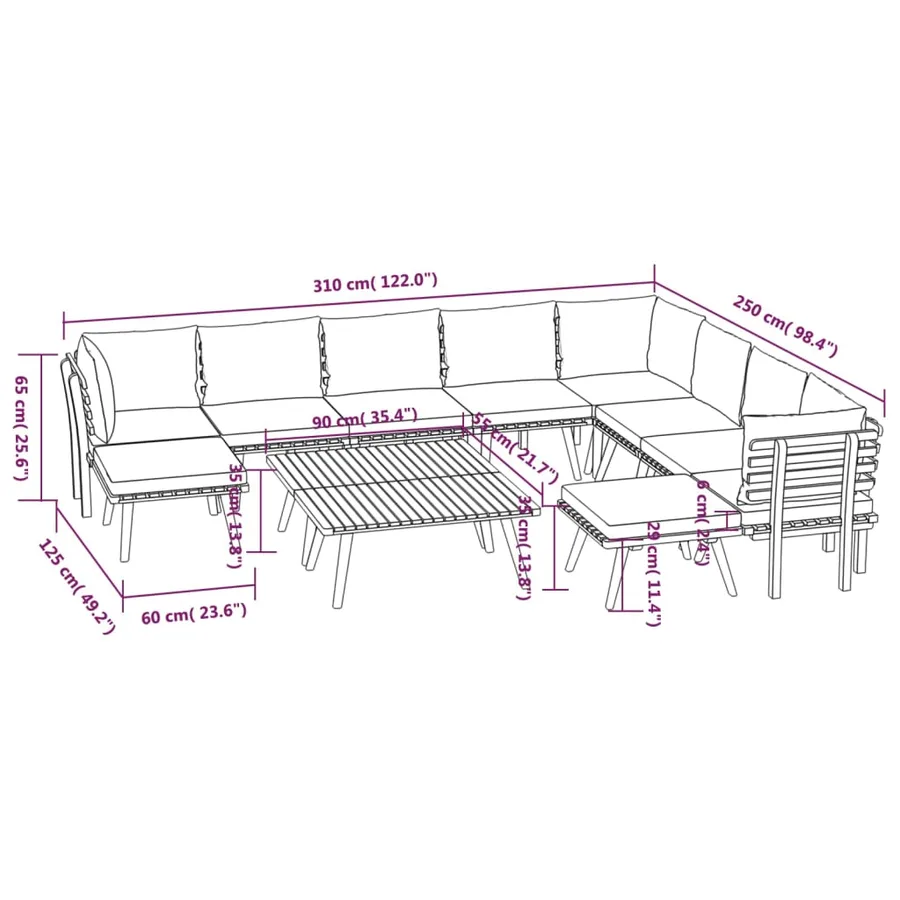 Salon de jardin 12 pcs avec coussins Bois d'acacia solide - 12
