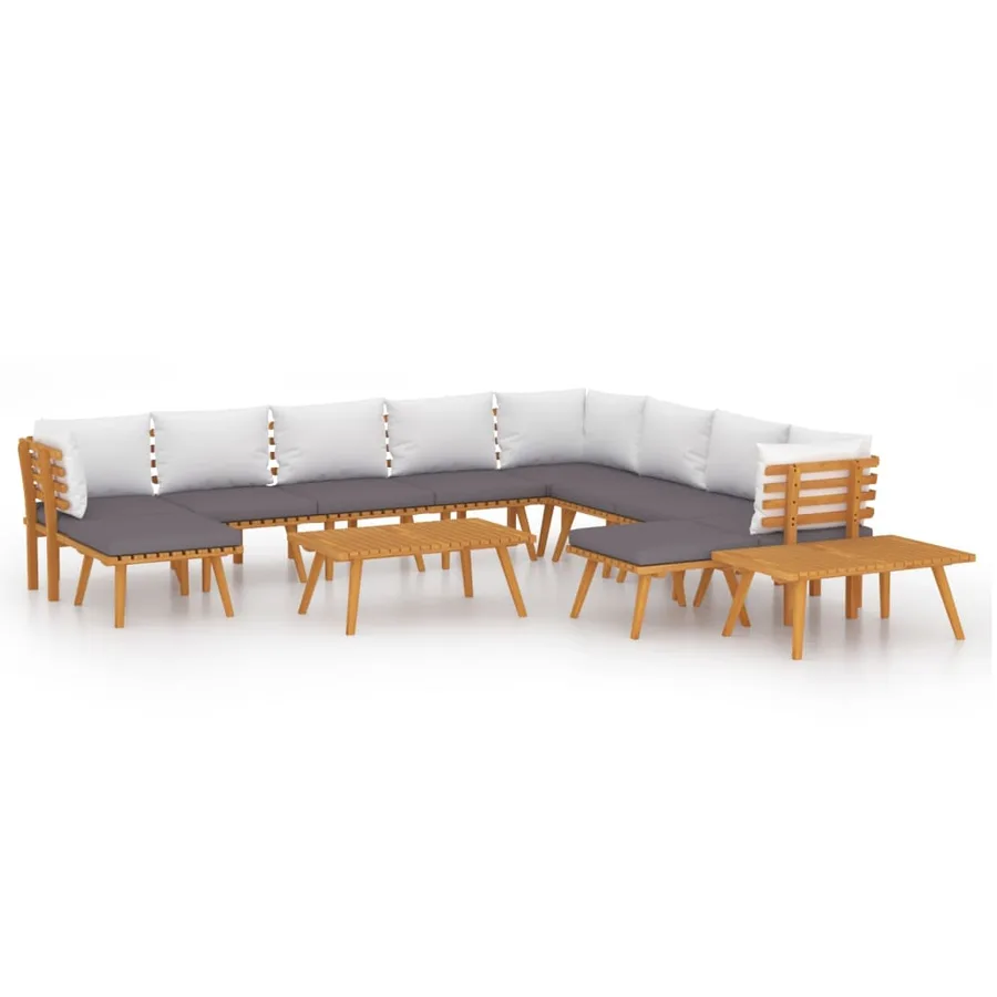 Salon de jardin 12 pcs avec coussins Bois d'acacia solide - 2