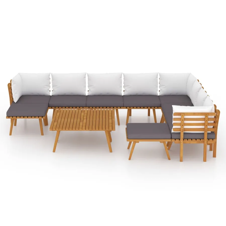 Salon de jardin 12 pcs avec coussins Bois d'acacia solide - 3
