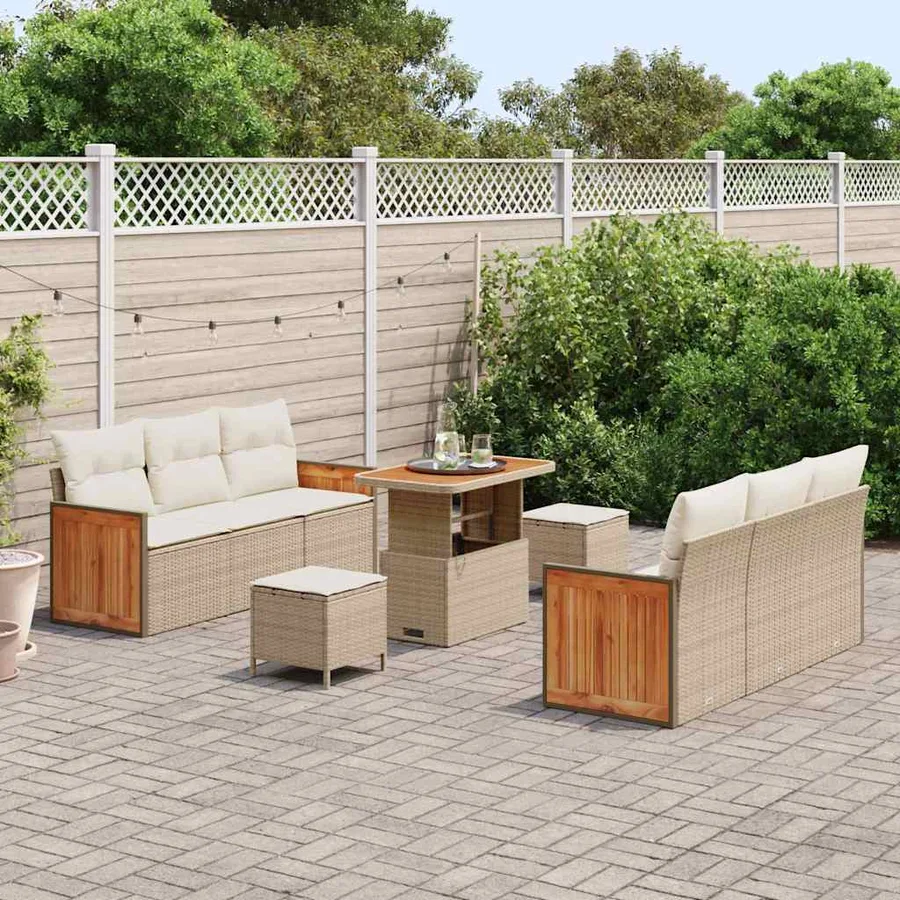 Ensemble de canapé de jardin 11 pcs Beige et crème polyrotin - 3