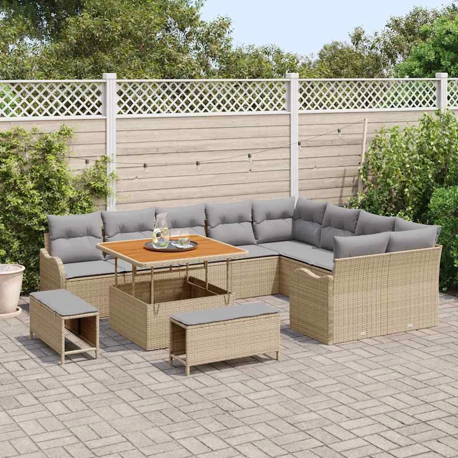 Ensemble de canapé de jardin 12 pcs Beige polyrotin - 3
