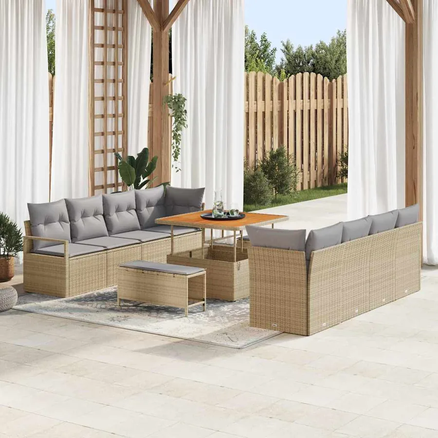 Ensemble de canapé de jardin 11 pcs Beige polyrotin