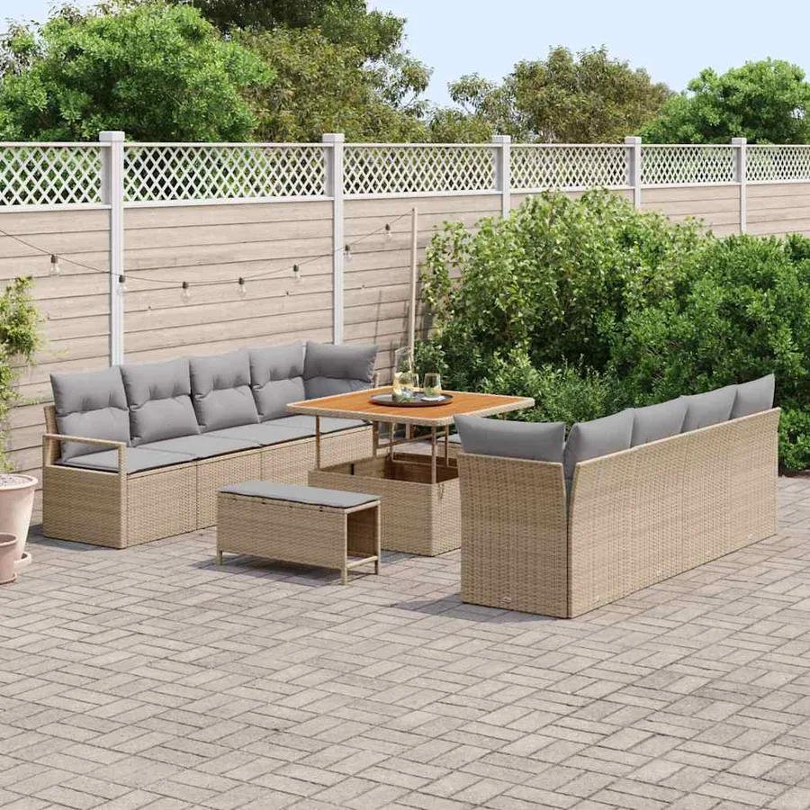 Ensemble de canapé de jardin 11 pcs Beige polyrotin - 3