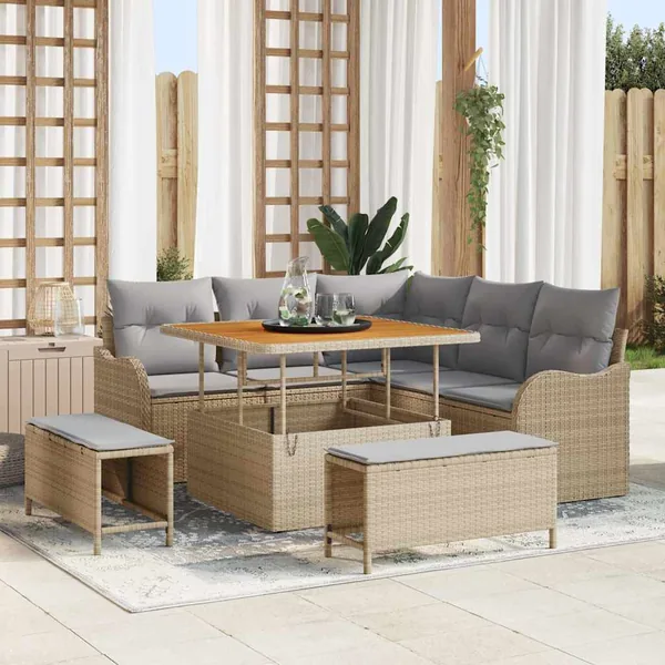 Ensemble de canapé de jardin avec coussin 8 pcs Beige polyrotin