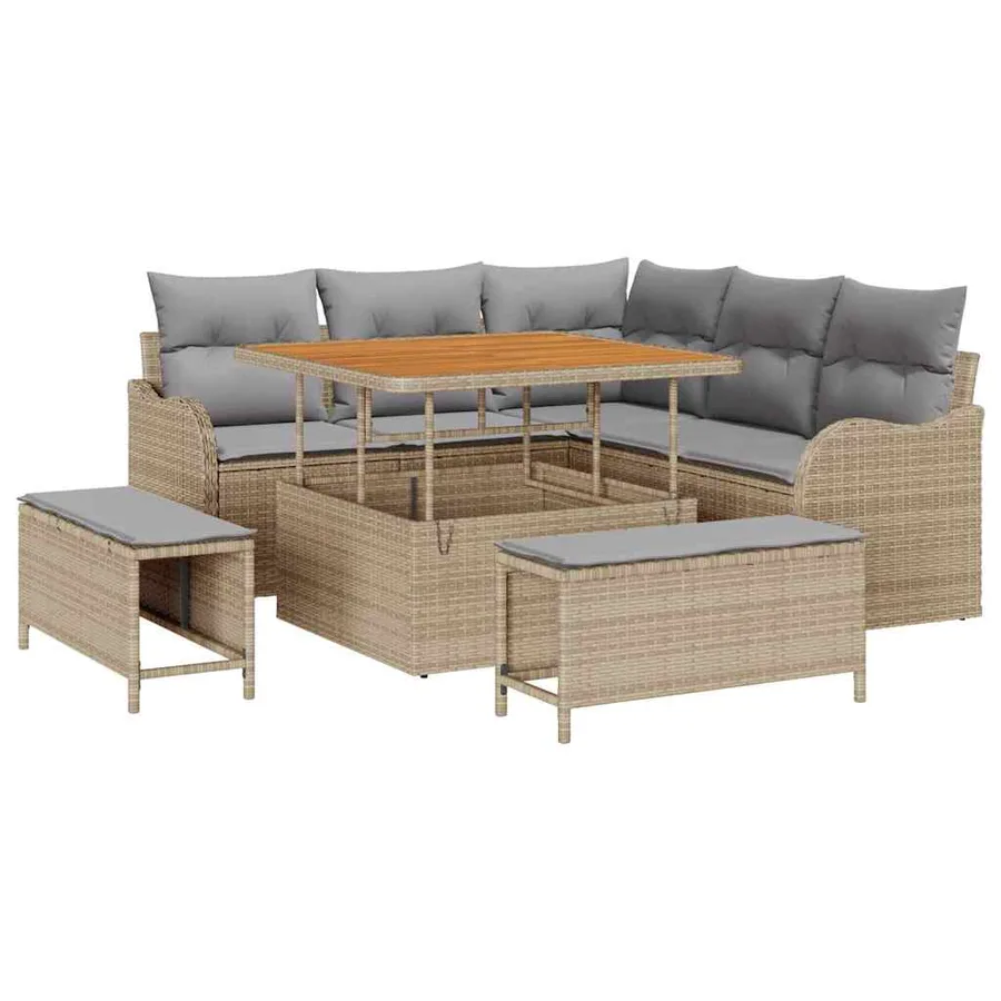 Ensemble de canapé de jardin avec coussin 8 pcs Beige polyrotin - 2