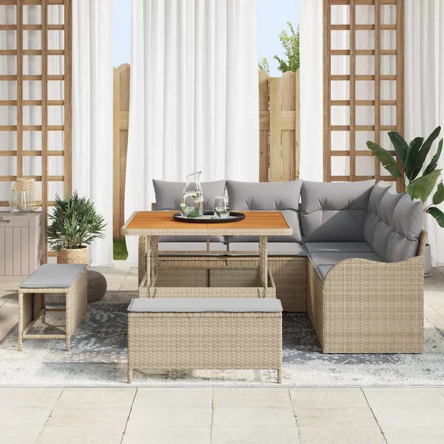 Ensemble de canapé de jardin avec coussin 8 pcs Beige polyrotin - 3